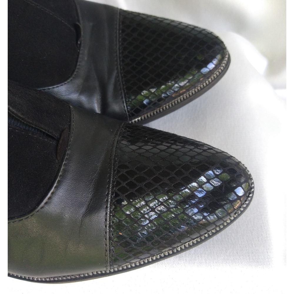 Tamaris Snakeskin Black Leather Suede Loafers Half Zipper Edgy Retro Dandy 41 10 - Picture 2 of 6